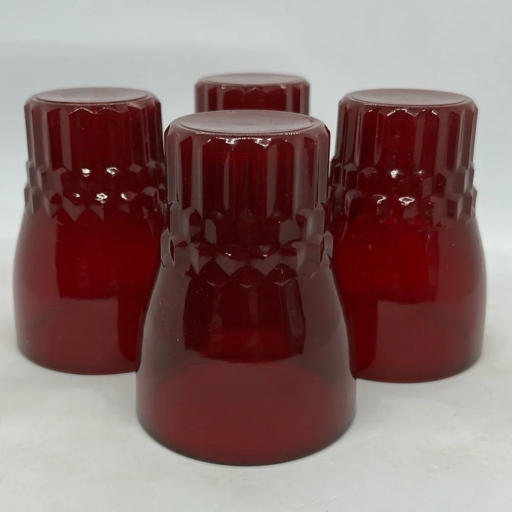 Vntg Anchor Hocking Windsor Pattern Royal Ruby Red 5oz Juice Glasses Set of 4